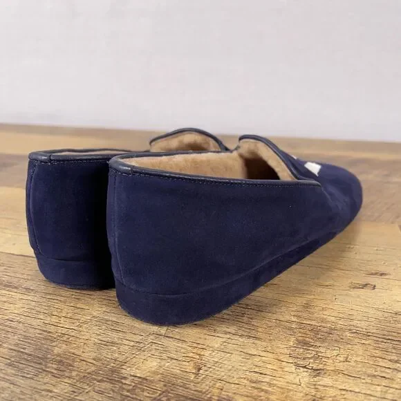 Sarah Flint x Wunderkind “W” Navy Blue Suede Slipper Flats Size EU 38 / US 7.5 - Picture 3 of 9